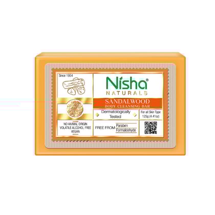 Nisha Sandalwood Body Cleansing Bar 125g, Dermatologically Tested Soap for All Skin Types, Paraben Free Bathing Soap
