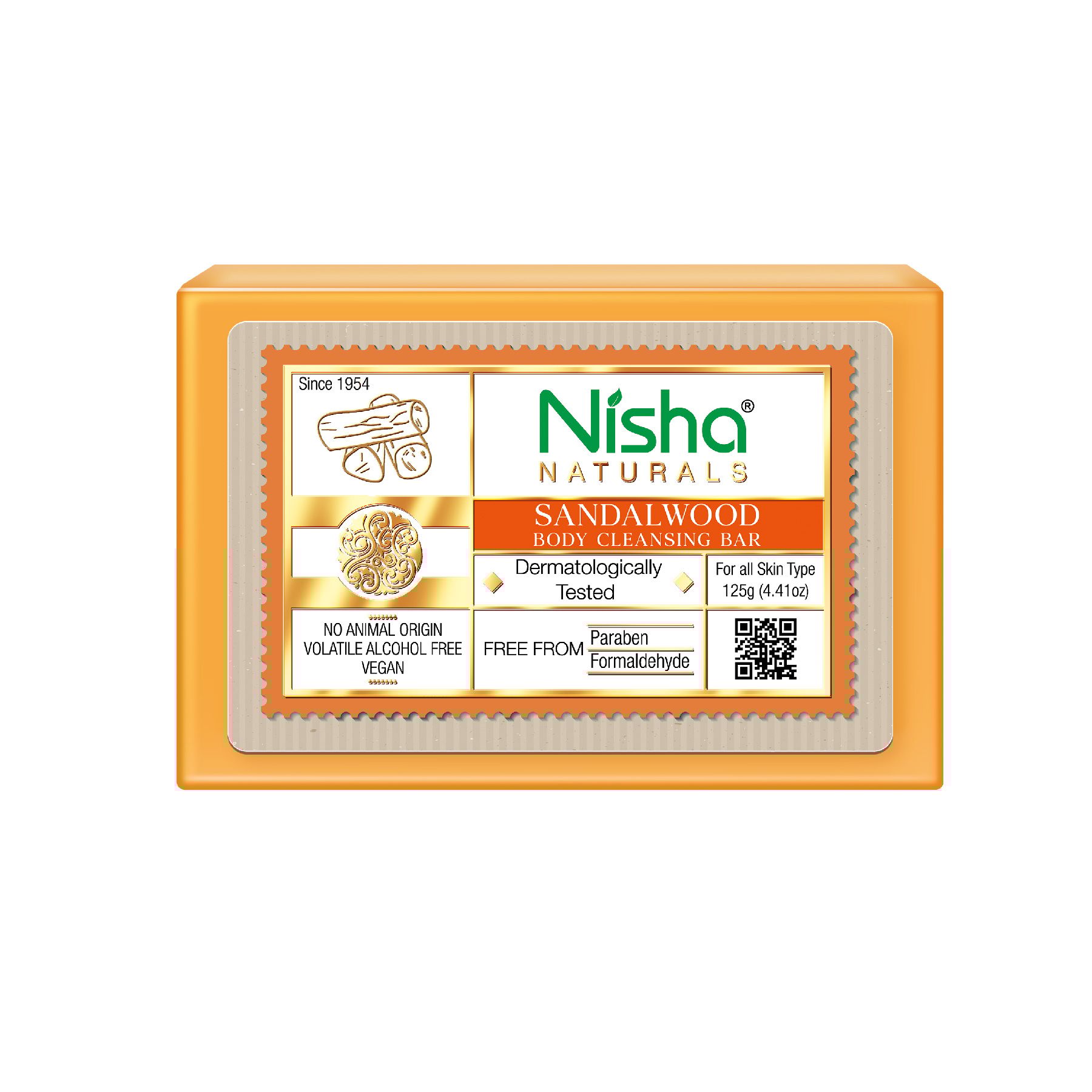 Nisha Sandalwood Body Cleansing Bar 125g, Dermatologically Tested Soap for All Skin Types, Paraben Free Bathing Soap