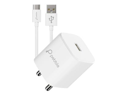 Pebble 12W Quick Wall Charger with Single USB Output | Includes Type-C Cable | Compact & Durable | Universal Compatibility