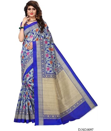 Aadvika Art Silk Printed Saree With Unstitched Blouse Piece ( Blue )