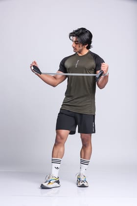 Active Two-tone T-shirt + Shorts set- Olive/Black & Black-XXL
