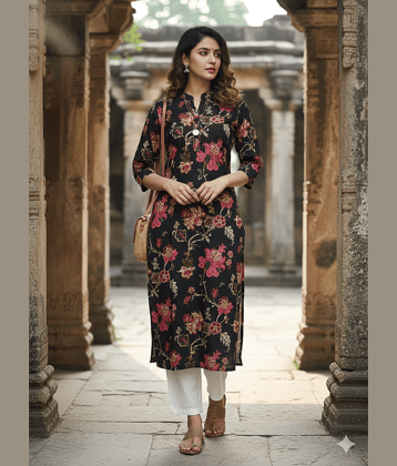 Rajnandini Women Cotton Printed Straight Kurti ( Grey )