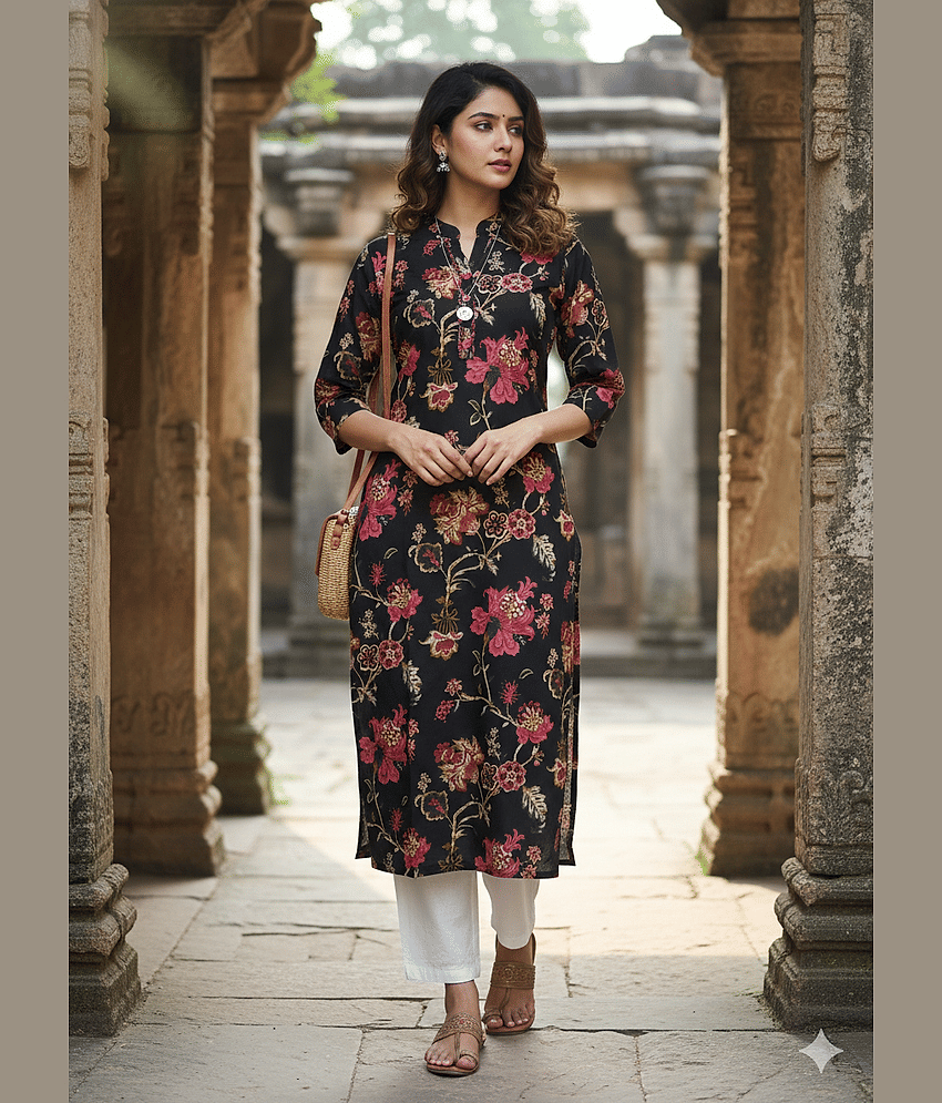 Rajnandini Women Cotton Printed Straight Kurti ( Grey )