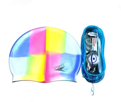 Nawani Combo of Swimming Cap and Swimming Glasses with Free Ear Plugs. Color As per Availability.