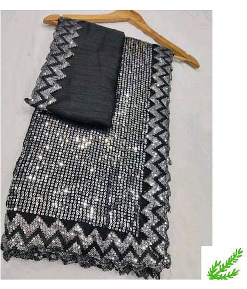 Aika Silk Embellished Saree With Unstitched Blouse Piece ( Black )