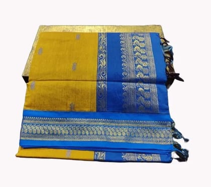 Paithani Silk Cotton Saree Yellow & Blue