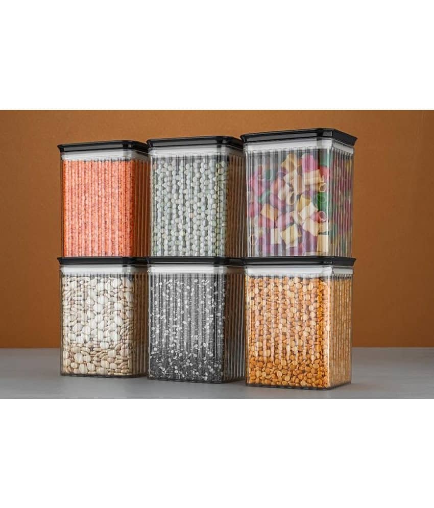 Analog Kitchenware Dal/Grocery/Food Plastic Black Multi-Purpose Container ( Set of 6 )