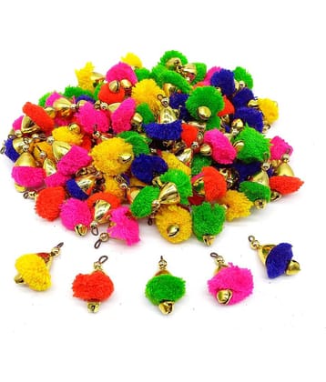 PRANSUNITA Multicolor Pom Pom Ghungroo Tassels - 50 pcs, for Making Earrings, Jewelry, caps, Toran Making, Dress Borders, Crafts & Clothing Sewing Accessories- Size – 25 mm