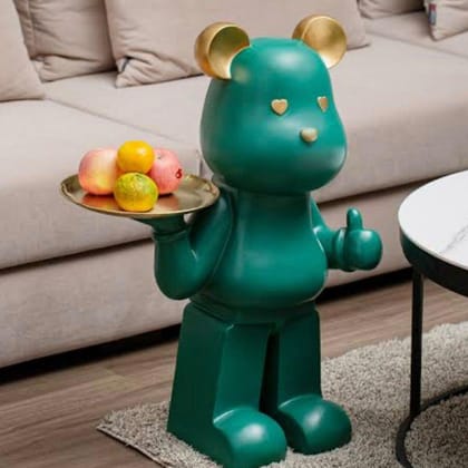 Bear Brick with Tray-Greenish Blue / Polyresin | Glossy Matt Finish / H: 27 | L: 17 | W: 10