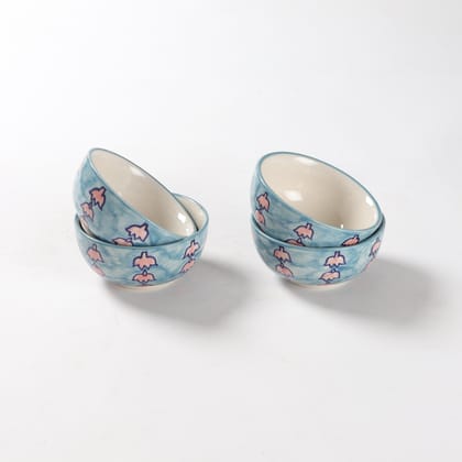 Light Blue & Light Pink Ceramic Katori Bowl / Portion Bowl Set of 4 (220 ML)