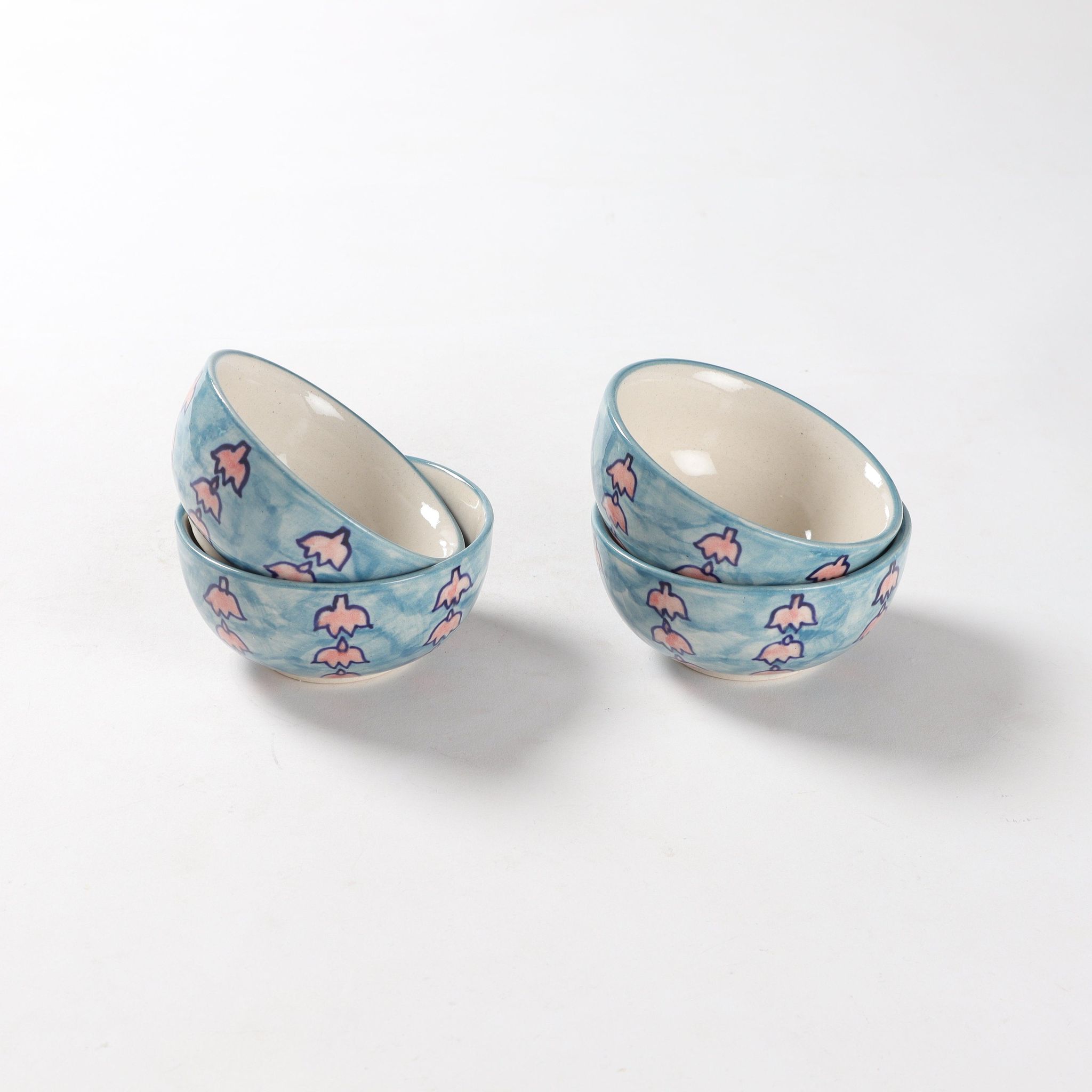 Light Blue & Light Pink Ceramic Katori Bowl / Portion Bowl Set of 4 (220 ML)