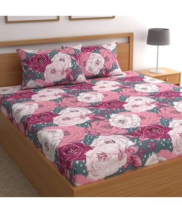 CG HOMES Microfibre Abstract Fitted Fitted bedsheet with 2 Pillow Covers ( Double Bed ) - Pink