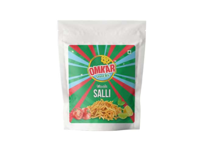 Omkar Snacks | Masala Salli  150 gms  I  Pack of 1 I 50% Less Oil | No Added Preservatives | Thin & Crispy | Crunchy - Chatpata - Namkeen - Snacks | 