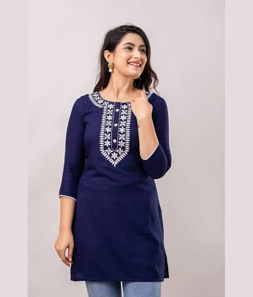 Frionkandy Rayon Embroidered Straight Women's Kurti - Navy ( Pack of 1 )