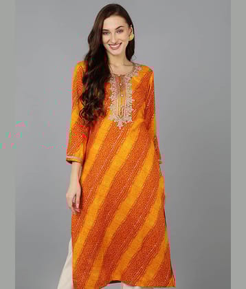Vaamsi Pack of 1 Cotton Blend Embellished Straight Women's Kurti - ( Orange )