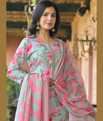 Vaamsi Women Rayon Printed Straight Kurti With Pants ( Green )