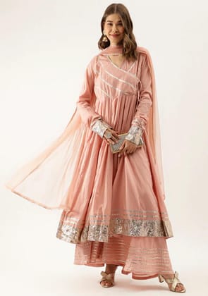 Coral Gotta Patti Anarkali Set-XXL