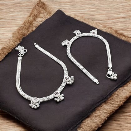 Real Sterling Silver women Multi CZ amazing bridal Anklet Ankle Pair 10.3"