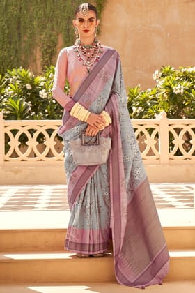 Grey Viscose Silk Saree
