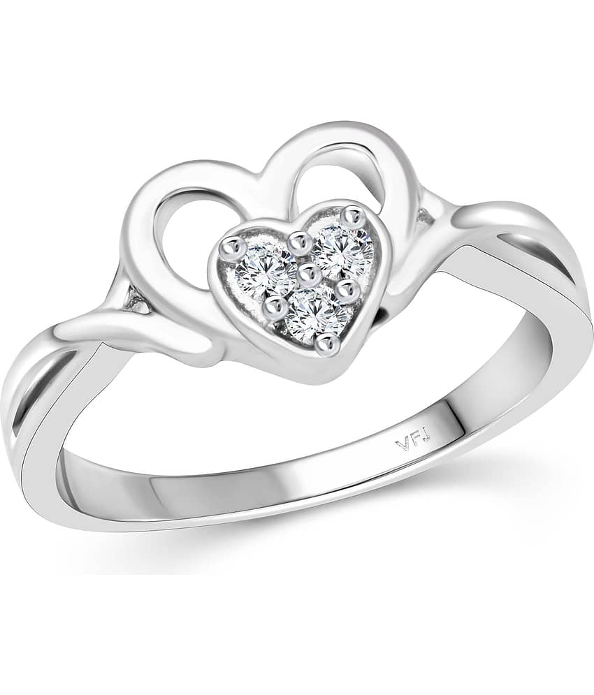 Vighnaharta Joyful Heart CZ Rhodium Plated Alloy Ring for Women and Girls-[VFJ1512FRR8]