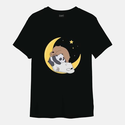 Sleepy Bears On Moon - Unisex Half sleeve T-Shirt-Black / XL