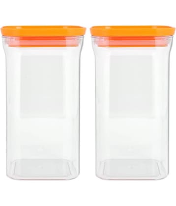 HomePro - Square Container | Airtight | Silicone Cap | Orange | Plastic Utility Container | Set of 2 - 1100 ml