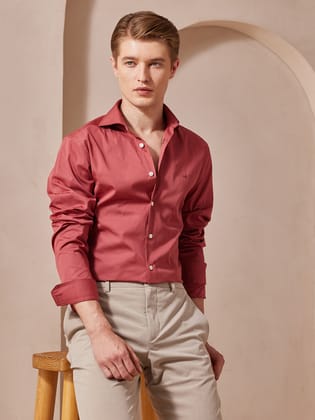 Aldeno Men Slim Fit Solid Pink Cotton Shirt (MONO)-S