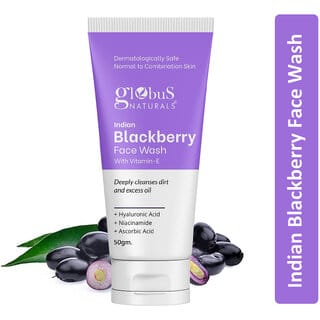 Globus Naturals Indian Blackberry Face Wash with Vitamin E For Deeply Cleanses Dirt  Excess Oil, Suitable for Normal to Combination Skin, 50gm