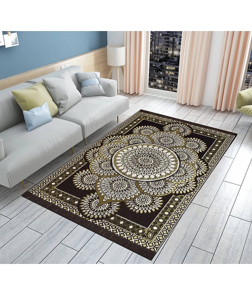 FURNISHING HUT Brown Cotton Carpet Abstract 5x7 Ft