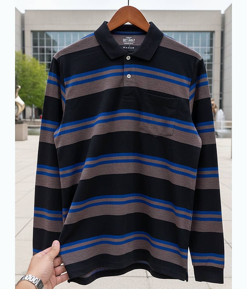 GET GOLF Men Cotton Blend Regular Fit Striped Polo T Shirt ( Multicolor )