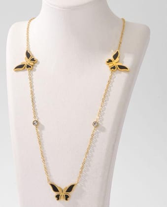 Stainless steel Black Enamel Butterfly Link Necklace - STNK