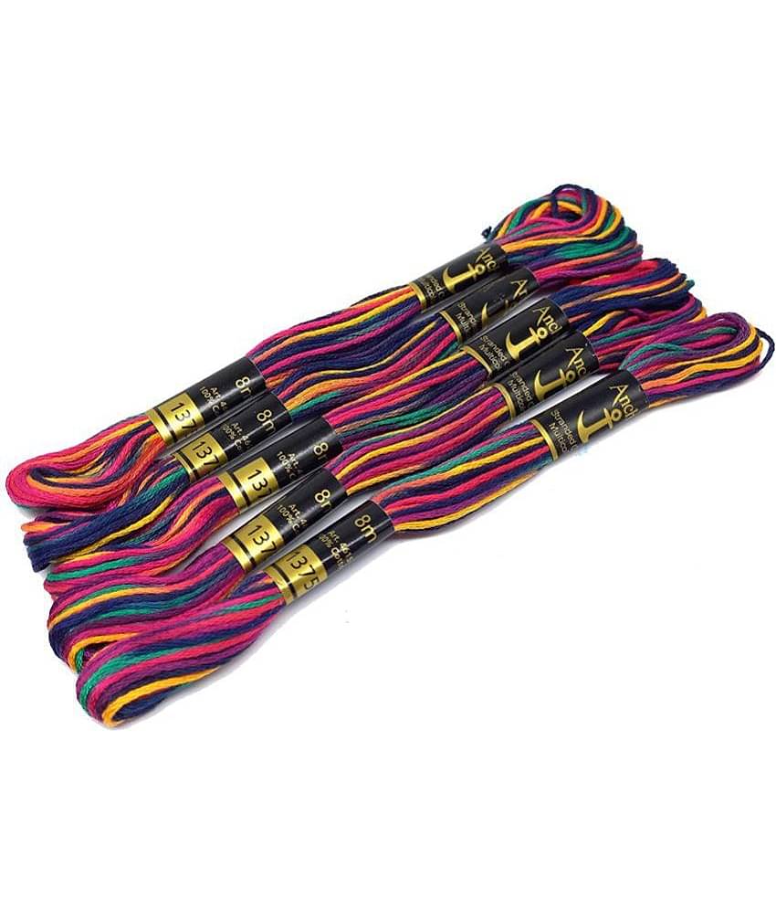 PRANSUNITA Anchor Stranded Multi Shaded - 6 Strand Cross-Stitch Hand Embroidery Stranded Multicolor Cotton Craft Sewing Floss Thread, Pack of 5 pcs