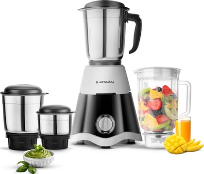 Longway Super Dlx Juicer Mixer Grinder | Up to 750W Max Output Powerful Motor | 4 Jars for Grinding, Mixing, Juicing | 2 Year Warranty | Black & Gray Longway Super Dlx Juicer Mixer Grinder | Up to 750W Max Output Powerful Motor | 4 Jars for Grinding, Mix