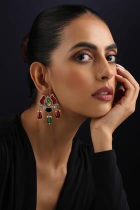 Tejal Multicolour Polki Dangler Earrings-Polki