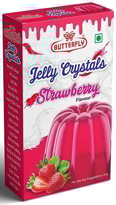Butterfly Instant Jelly Crystals, 100g (Strawberry) by Butterfly Dessert Mixes and Bakery Needs. Butterfly Instant Jelly Crystals, 100g (Strawberry) by Butterfly Dessert Mixes and Bakery Needs.