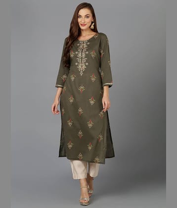 Vaamsi Cotton Embroidered Straight Women's Kurti - Olive ( Pack of 1 )