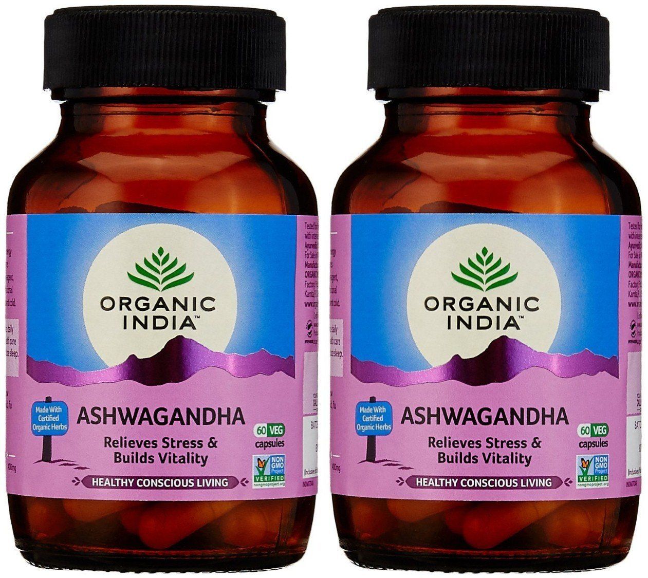 A TATA Product - Organic India Ashwagandha Capsules - 60 Veg Caps, For Vitality & Relieves Stress, Naturally Boosts Energy & Stamina, Improves Immune System, GMP & NPOP Certified