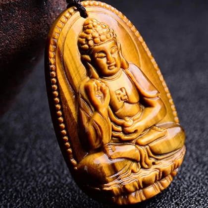 SahajHast Natural Tiger Eye Buddha Pendant | Reiki Healing Crystal Amulet for Protection & Wealth | Unisex Lucky Charm