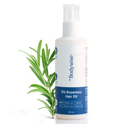 Be Bodywise 5% Rosemary Hair Growth Oil 100ml | With Goodness of 14 Essential Oils | Reduces Hair Fall, Nourishes Scalp & Promotes Hair Growth | Paraben, Mineral Oil Free Be Bodywise 5% Rosemary Hair Growth Oil 100ml | With Goodness of 14 Essential Oils 
