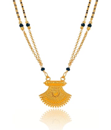 KRIMO Copper Gold Maharashtrian Style Pearl Long Chain Black Beads Mangalsutra For Women-100398