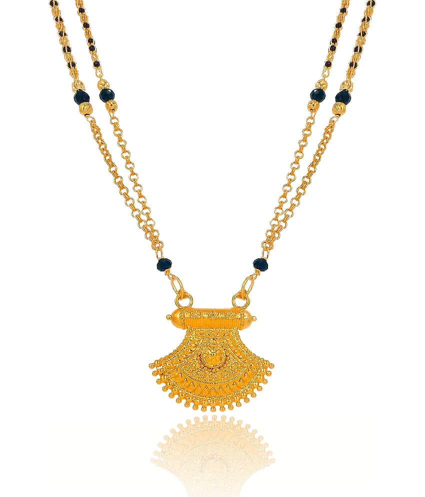 KRIMO Copper Gold Maharashtrian Style Pearl Long Chain Black Beads Mangalsutra For Women-100398