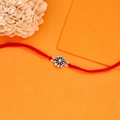 925 Silver Rakhi with Radiant Flower Design-None / Silver