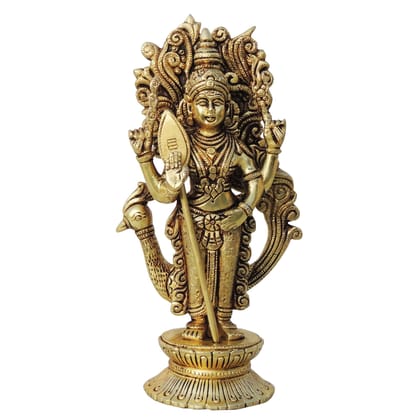 Brass Murugan Devi Idol – Kartikeya Brass God Statue South Indian Decor, Height : 9.5 Inch (BSMAS1443 E)