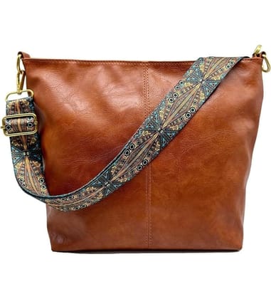 Women's PU Leather Medium Sling bag Zipper Handbag (Brown)-PID57464 Women's PU Leather Medium Sling bag Zipper Handbag (Brown)-PID57464