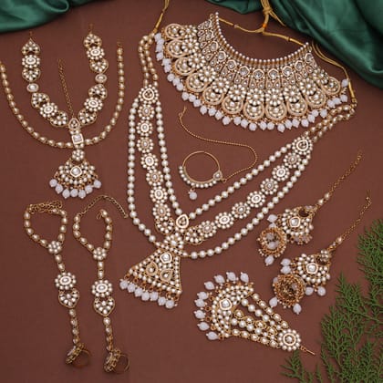 White Color Kundan Dulhan Set (BDL250WHT)-Adjustable Rope / White / Alloy With Good Quality Gold Plated