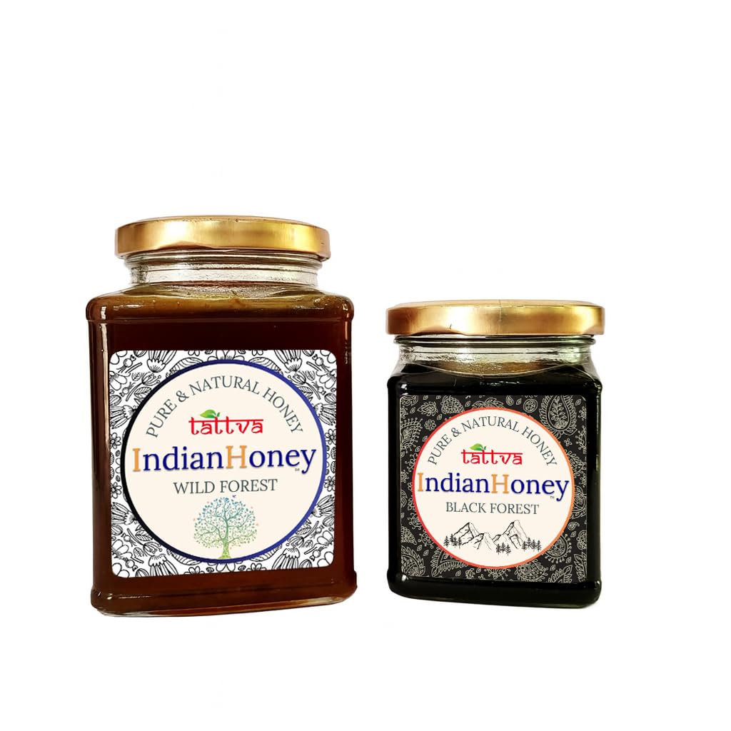IndianHoney Wild Forest Honey & Black Forest (Honeydew) Honey Combo Pack (500gm & 230gm) Wild Forest & Black Forest