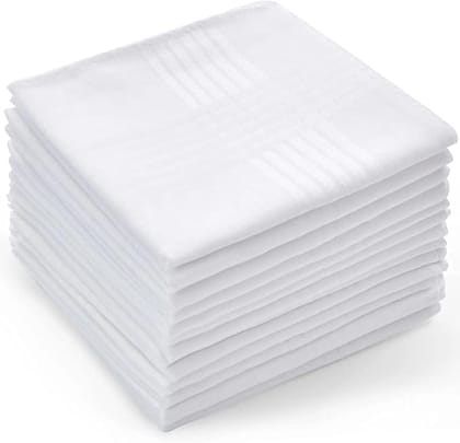 100% Cotton Premium Collection Handkerchiefs Hanky for Men, Set of 18 (White), Standard