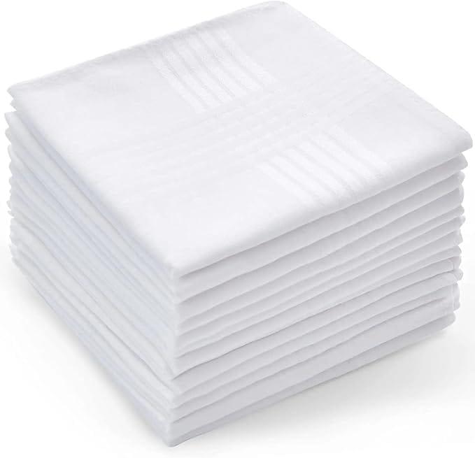 100% Cotton Premium Collection Handkerchiefs Hanky for Men, Set of 18 (White), Standard