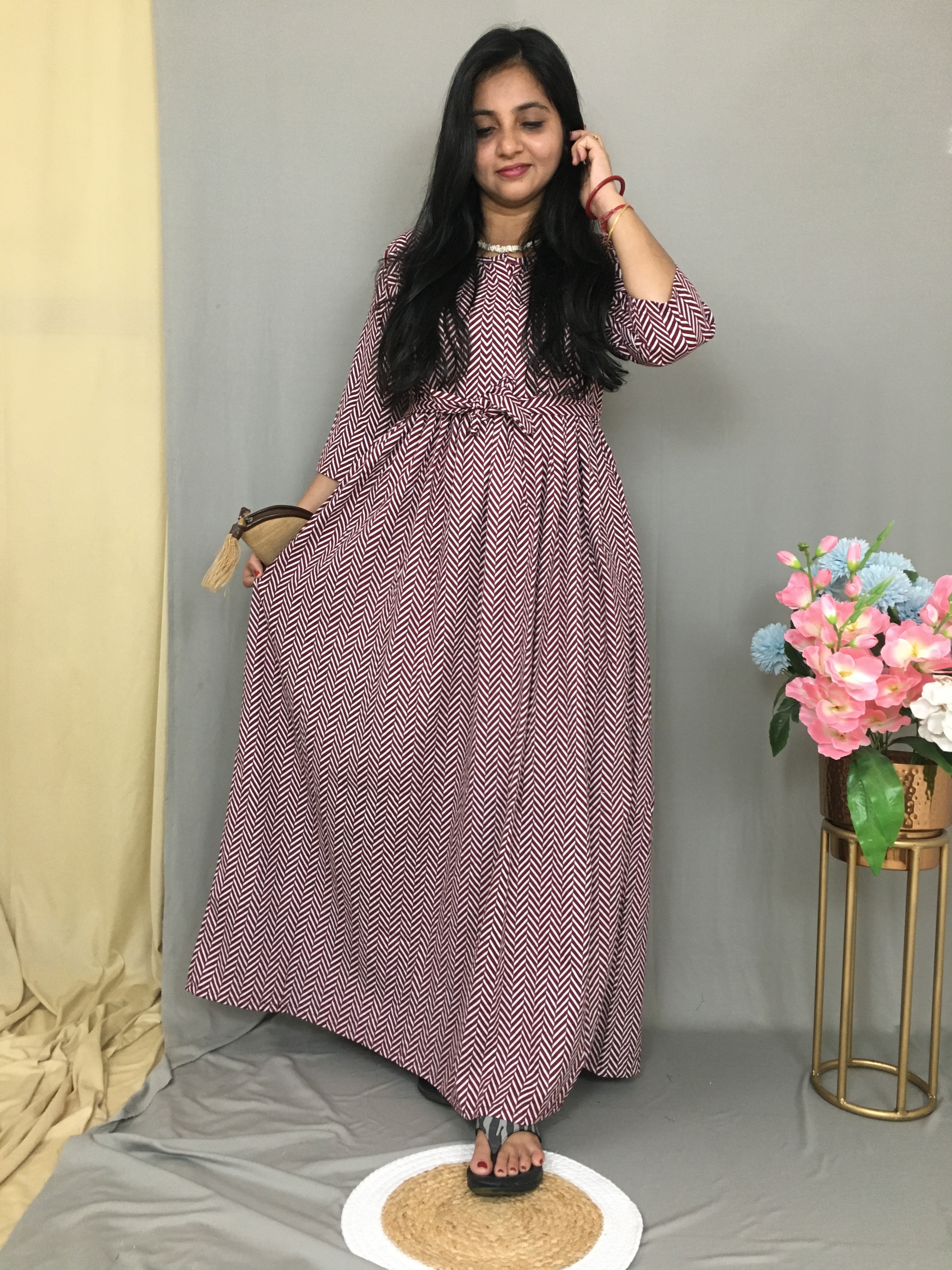 Maroon Cris Cros - Maternity Kurti with Feeding Zips - Cotton Flex - Thicker Fabric-44 - 46 ( XXL - 3XL )