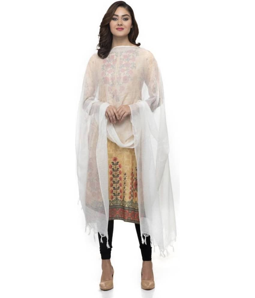 A R Silk White Cotton Checkered Dupatta